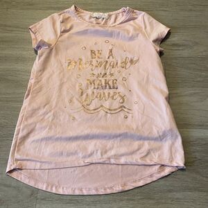 Btween little girl's "be a mermaid make waves" pink/gold graphic short sleeve 8